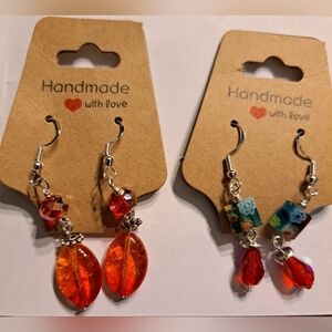 2 Pairs Handmade Crystal and Millefiori Glass Bead Earrings Set in 925 Silver.